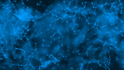 3D rendering abstract futuristic with connection glowing lines and particle on dark blue background, Science, Business, Comunication, Technology concept. Plexus structure. Modern Illustration. Sci Fi