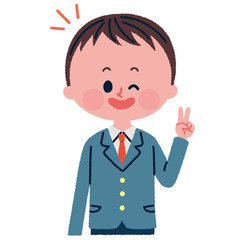 ピースをする男子学生のイラスト