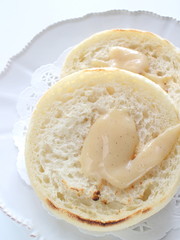 vanilla condensed milk on toasted English muffin