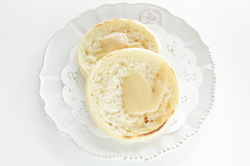 vanilla condensed milk on toasted English muffin