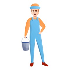 House painter with a bucket icon. Cartoon of house painter with a bucket vector icon for web design isolated on white background