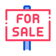 Tablet For Real Estate Sale Vector Thin Line Icon. Announcement Tablet Sale Housing Market Manager Brocker Dealer Equipment Linear Pictogram. Apartment, Building, Garage Contour Illustration