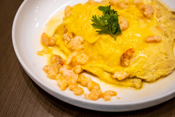 Omelette with Shrimp on Rice.