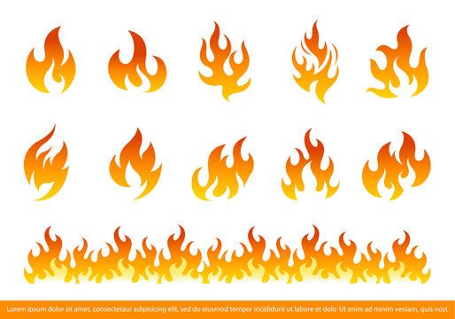 Fire Flames Icon Set Flat Style. Set of red and orange fire flame. Vector illustration