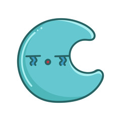 kawaii sad blue moon emoticon cartoon