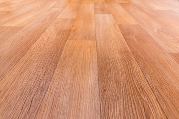 Linoleum flooring with parquet pattern imitation, low point view