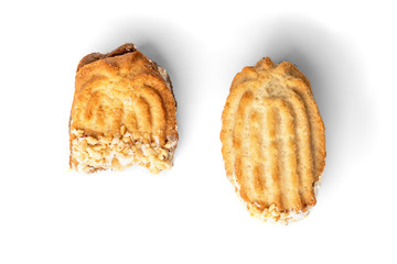 Shortbread cookies with peanut isolated on white background.