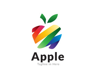 Colorful paper ribbon apple logo design inspiration
