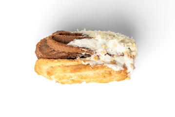 Shortbread cookies with peanut and coconut isolated on white background.