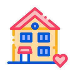 Building House Living Home Vector Thin Line Icon. Building Sale And Rent Decorated Heart, Web Site, Smartphone Application Linear Pictogram. Garage, Skyscraper, Truck Cargo Contour Illustration