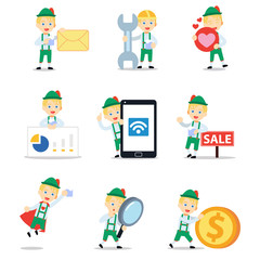 Set of character man in Bavarian folk costumes.