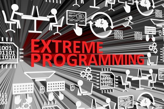 EXTREME PROGRAMMING concept blurred background 3d render illustration