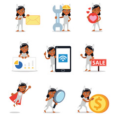 Set of character bilby woman in comic.