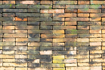 Surface of old brick wall spotted with moss. the vintage wall for abstract background.