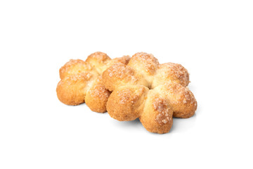 Shortbread cookies in shape flower isolated on white background.