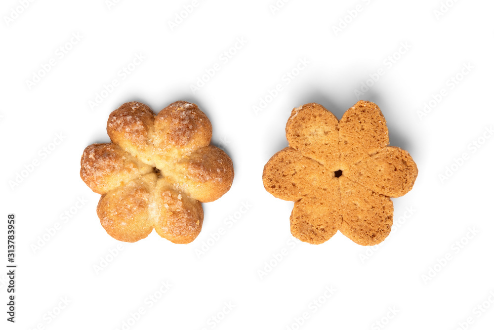 Wall mural shortbread cookies in shape flower isolated on white background.