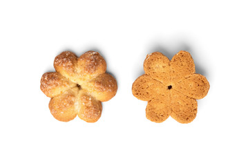 Shortbread cookies in shape flower isolated on white background.