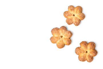 Shortbread cookies in shape flower isolated on white background.