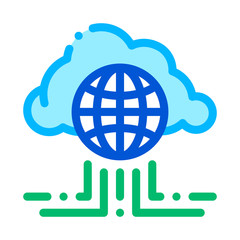Global Internet Cloud Networking Vector Sign Icon Thin Line. Artificial Intelligence Online Networking Safe Linear Pictogram. Technology Support, Cyborg, Microchip Contour Illustration
