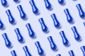 Classic blue color 2020 polish bottle pattern on pastel background