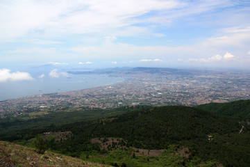 Fototapeta na wymiar City of Naples and the appendant bay seen from the peak of Mount Vesuvius, Golfo di Napoli, Italy