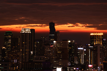 Fototapeta na wymiar View of the modern Bangkok city during sunset