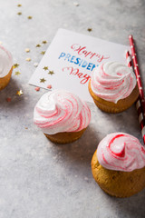 Word Happy Presidents day, February 17. Patriotic Baking Supply Cup Cake Holders for holiday and july 4th concepts.