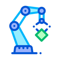 Mechanic Robot Transportation Crane Vector Icon Sign Thin Line. Artificial Intelligence Robot Detail Arm For Moving Box Linear Pictogram. Fingerprint, Microchip, Assembly Contour Illustration