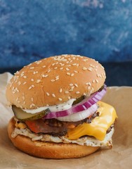 hamburger on blue background