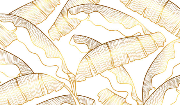 Gold Tropical Leaf Palm Pattern  Luxury Background Vector.