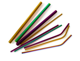 metallic zero waste straws isolated on white