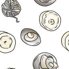 Boho elements, sea pebble, candles, cotton threads seamless pattern. Cozy lagom style template texture background tile