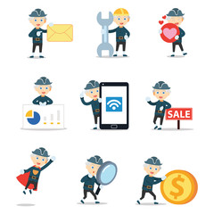 Set of character man colonial in ancient battle comic.