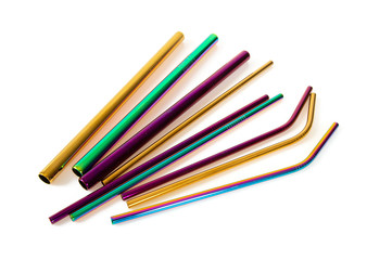 metallic zero waste straws isolated on white