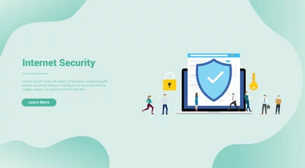 Fotobehang internet security and data digital protection for website template or landing homepage - vector © ribkhan