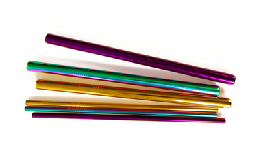 metallic zero waste straws isolated on white