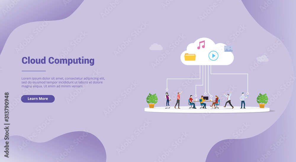 Poster cloud computing technology file saving for website template or landing homepage - vector