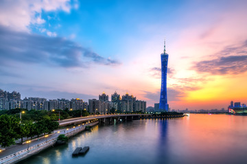 Naklejka na ściany i meble Guangzhou City Skyline and Architecture Landscape at Night