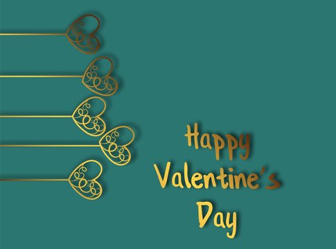 Heart of gold for decorative design. Valentines day background. Beautiful abstract image with heart of gold on green background for celebration decoration design