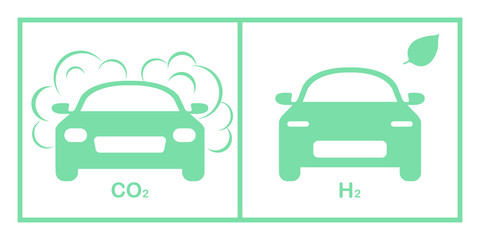 Obraz premium Ecology Protect Hydrogen fuel car vs pollute car