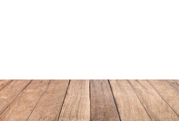 Empty vintage brown wood table top on white background. for montage of your product design