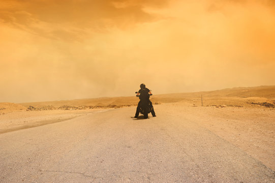 Motorcyclist and Hamsin Sandstorm