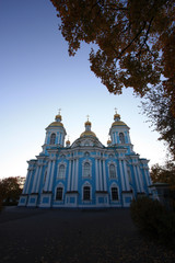 Fototapeta premium Exterior view of the Saint Nicholas Naval Cathedral, the Sailor's Cathedral, in St. Petersburg, Russia