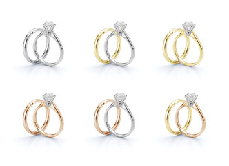 Engagement Rings Collection in White Gold, Rose Gold and Yellow Gold Ring Sets. 
