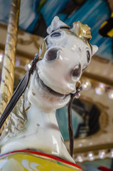 Novi Sad, Serbia - December 13. 2019: Downtown Novi Sad. The decorations on the children's carousel...