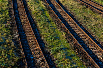 Gleise Schienen Struktur Geometrie Verkehr Transport Technologie Stahl Schienen  Schwellen Weichen Kreuzung Fahrweg Stellwerk Richtung Sicherheit Abstrakt  Symbol Deutschland Eisenbahn Schwarz Weiß Wall Mural-ON-Photography