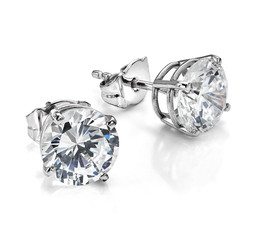 Large Diamond Solitaire Earrings Isolated on White Background