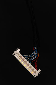 LVDS cable for mini-ITX motherboard against a black background