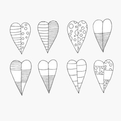Sweet set of hearts.  Vector illustration drawn by hand for wedding and children's design, logo and greeting card, fabric, textiles, cover. Scandinavian style.