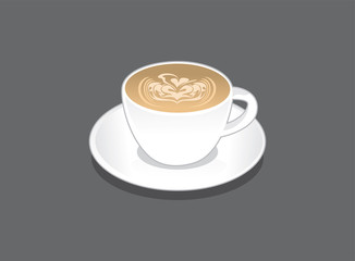 A cup of espresso cappuccino macchiato coffee white cup isolated   black background design eps format